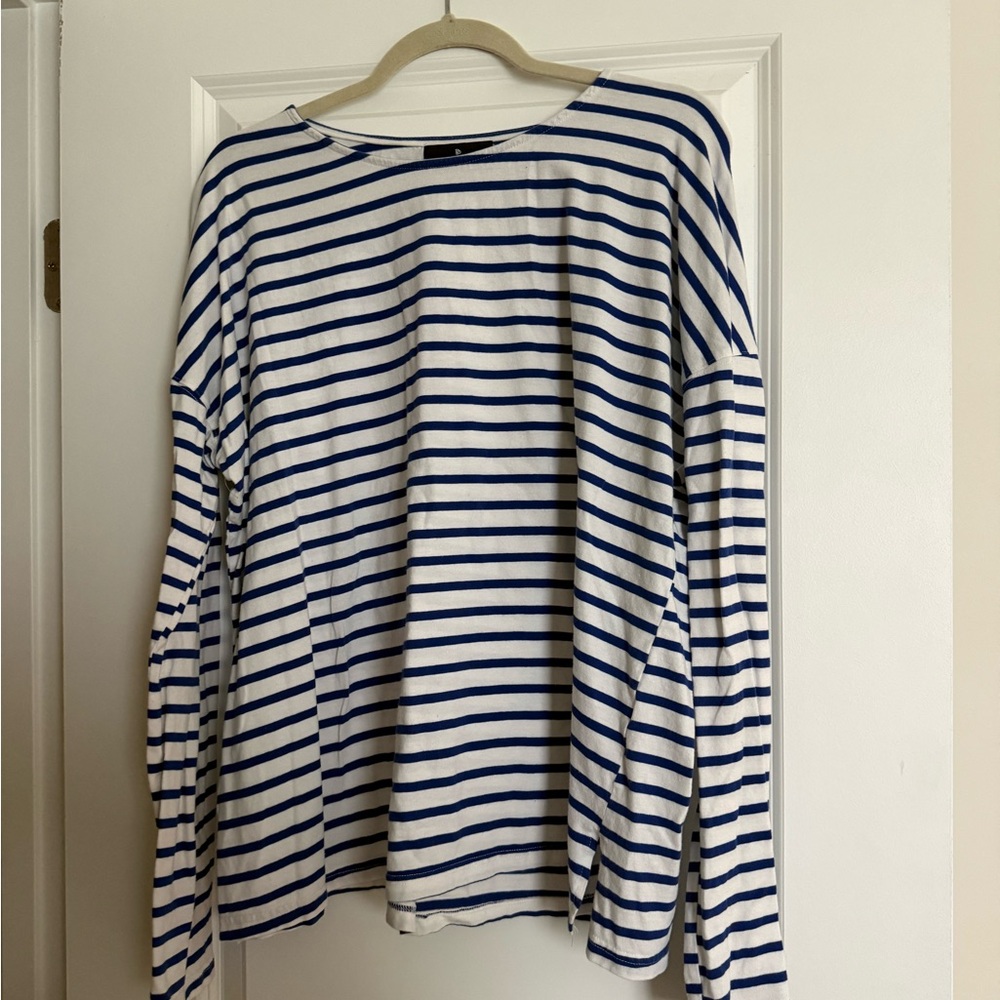 Pomander Place Blue and White Striped Top